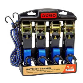Bộ tăng đơ Ratchet Tie Down Straps - 4 Pk - 15 Ft- 500 Lbs Load Cap- 1500 Lb Break Strength- Cambuckle Alternative- Cargo Straps for Moving Appliances, Lawn Equipment, Motorcycle - Includes 2 Bungee Cord