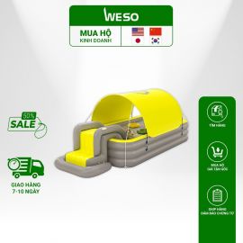 Bể Bơi Phao 3 Tầng Cỡ Lớn Cho Các Bé Em, Bơm Hơi Tự Động, Có Mái Che Nắng Và Cầu Trượt Phao